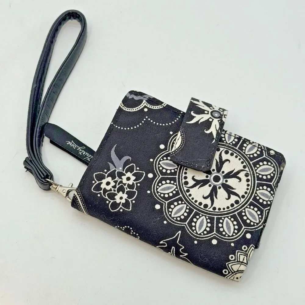Thirty-One Onyx Medallion Wristlet Black & Cream Snap Card Coin Cash ID Wallet